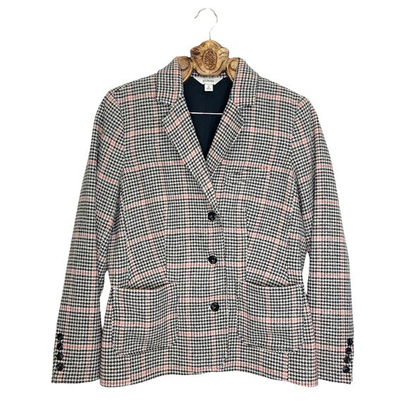 L.L. Bean Blazer Wool Silk Houndstooth Plaid Button Front Double Pockets XL - Picture 1 of 10